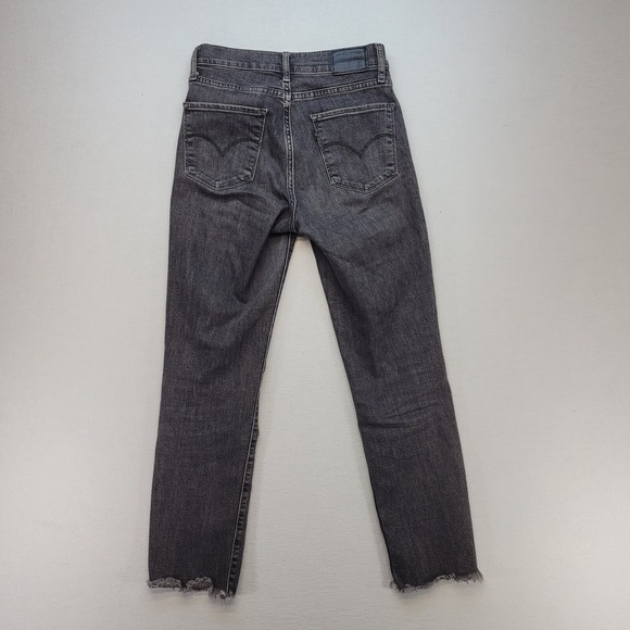 Levis Jeans Womens 26 Black 724 High Rise Straight Distressed Raw Hem Denim - Picture 3 of 12